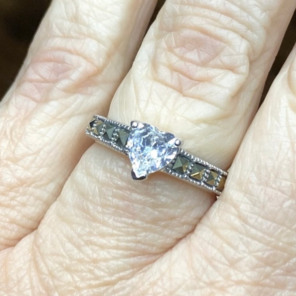 Set of 3: Clear CZ Marcasite Rhodium Plated Ring